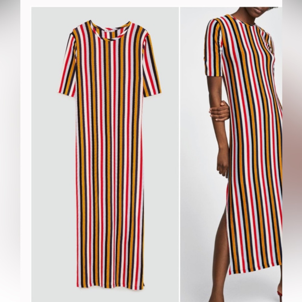 ZARA Stripe Maxi Shift dress Sz. Medium - Picture 9 of 10